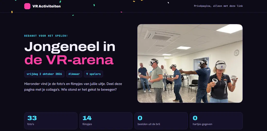 De fotopagina van Jongeneel: opening met groepsfoto, tellers en knoppen
